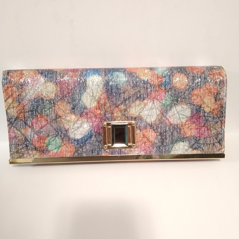 Clutch purse, multi color, shoulder chain strap. great condition W 13 in W 5 1/2 - Picture 2 of 4